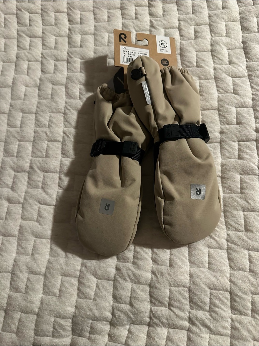 Reima Ote Kids ReimaTec Waterproof Winter Mittens Size 5 6-8Y Beige NWT